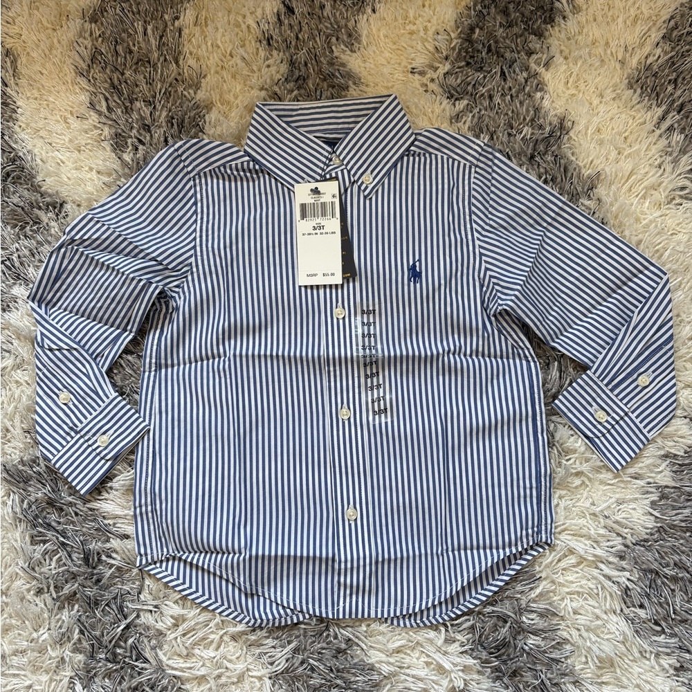 Boys Ralph Lauren Blue and White Casual Button Down Shirt - 3T